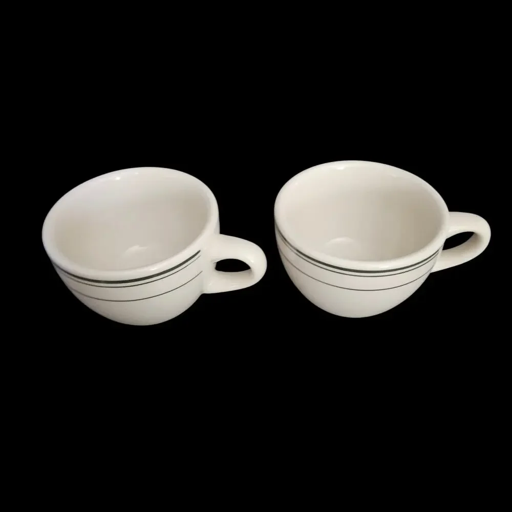 Tuxton Green Bay Stripe Coffee Cups Set of 2 White Restaurant Ware 3.75